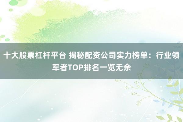 十大股票杠杆平台 揭秘配资公司实力榜单：行业领军者TOP排名一览无余