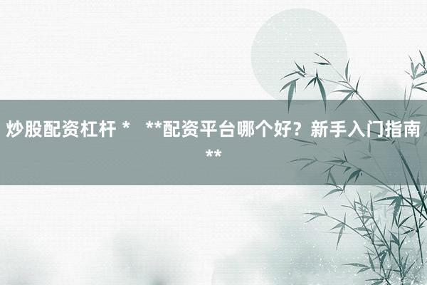 炒股配资杠杆 *   **配资平台哪个好？新手入门指南**