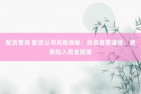 配资查询 配资公司风险揭秘：投资者需谨慎，避免陷入资金困境