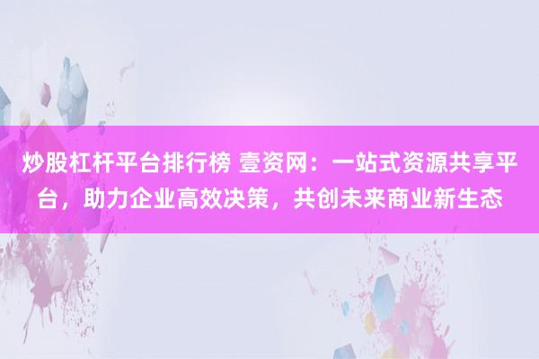 炒股杠杆平台排行榜 壹资网：一站式资源共享平台，助力企业高效决策，共创未来商业新生态