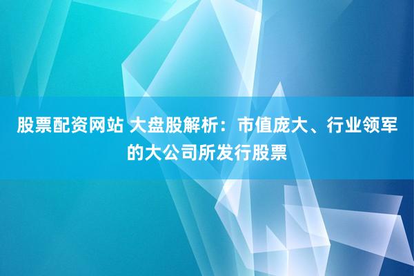 股票配资网站 大盘股解析：市值庞大、行业领军的大公司所发行股票