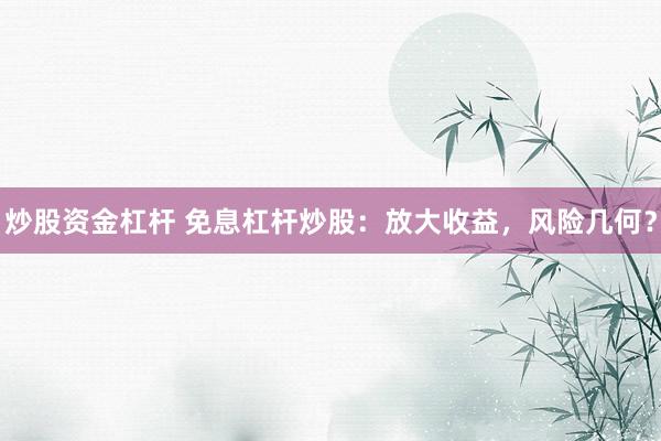 炒股资金杠杆 免息杠杆炒股：放大收益，风险几何？