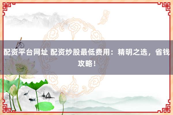 配资平台网址 配资炒股最低费用:精明之选,省钱攻略!