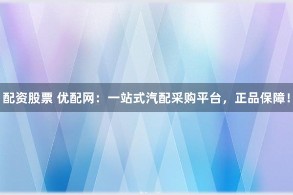 配资股票 优配网：一站式汽配采购平台，正品保障！