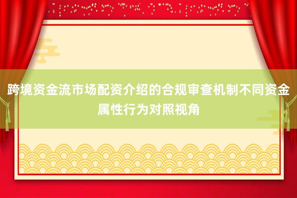 跨境资金流市场配资介绍的合规审查机制不同资金属性行为对照视角