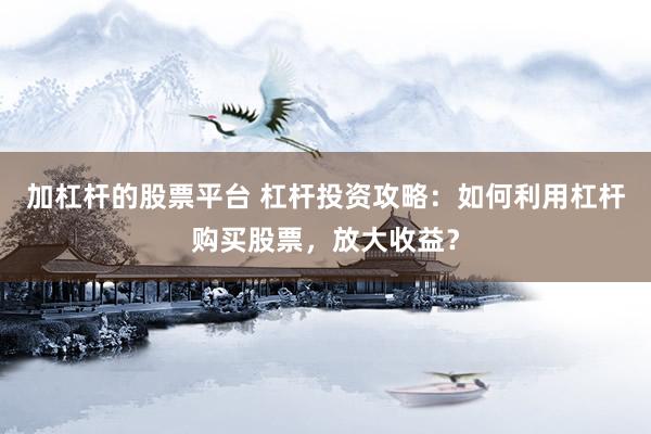 加杠杆的股票平台 杠杆投资攻略：如何利用杠杆购买股票，放大收益？