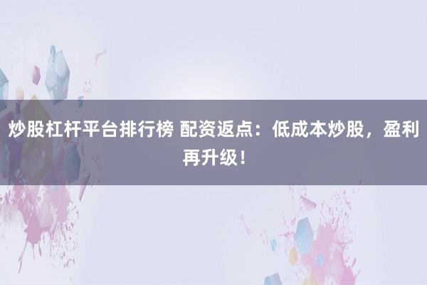 炒股杠杆平台排行榜 配资返点：低成本炒股，盈利再升级！