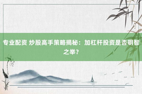 专业配资 炒股高手策略揭秘：加杠杆投资是否明智之举？